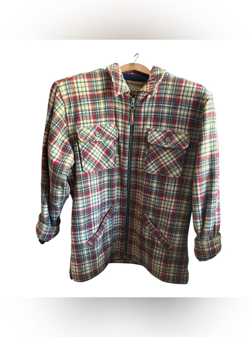 GAP Plaid Wool Blend Zip-Up Shirt Jacket in Red, Green, and Cream Mens XXL Coat